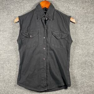 Bikers Edge Button Up Motorcycle Vest Women's XS Black Sleeveless Floral Biker